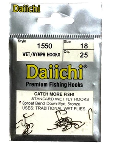 Daiichi Style 1550 Wet Nymph Hooks Size 18 Bronze 25 Count Package - Picture 1 of 12