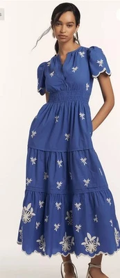 Maxi Vestido Anthropologie Somerset Bordado Azul Talla Grande Nuevo con Etiquetas  Foto 1 de 4