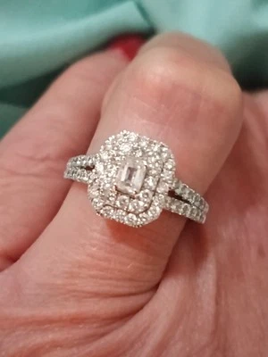 NEW! 1 CARAT GENUINE  EMERALD Emerald Natural DIAMOND Bridal RING  10K W GOLD S7 - Image 1 of 4