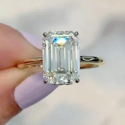 IGI GIA Certified Lab Grown Wedding Diamond Ring 3.17 Ct Emerald 14k Yellow Gold - Image 1 of 4