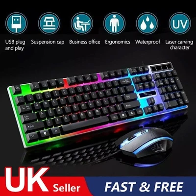UK Gaming Keyboard And Mouse Set RGB LED USB For PC Laptop Xbox One PS4 PS5⭐️⭐️ - Image 1 of 4