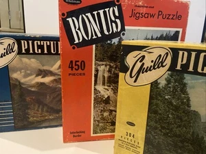 3 Vintage Puzzles - Made In USA - Hard Puzzles - Unusual Shaped Pieces - Picture 1 of 18