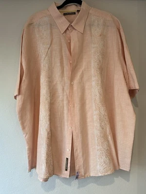 Cubavera Men's Short-Sleeve Orange Linen Blend W/ Paisley Floral Embroidery — 3X - Image 1 of 4