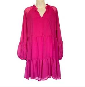 NUOVO Vince Camuto mini abito donna scollo a V rosa a strati con volant floreale in chiffon taglia XL - Foto 1 di 13