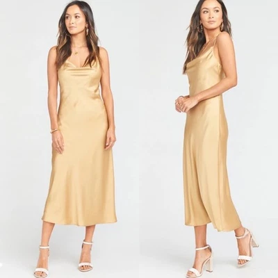 Show Me Your Mumu Verona Vestido Capucha Verdadero Dorado Lujo Satén Pequeño Invitado Dama de honor Foto 1 de 4