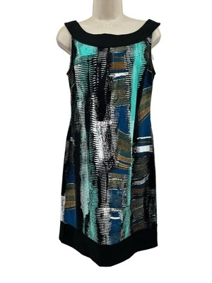 Vestido Vaina Connected 8 Azul Negro Estampado Cuello Barco Sin Mangas Oficina Carrera Foto 1 de 4