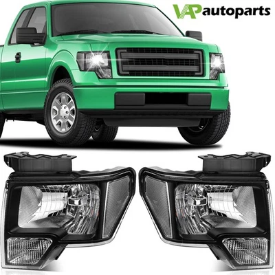 Fits 2009-2014 Ford F-150 Headlights Assembly Pair Clear Lens Black Housing Set - Image 1 of 4