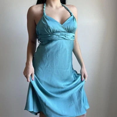 Y2K Fairy Halter Dress Satin Blue Mermaid Core - Image 1 of 4