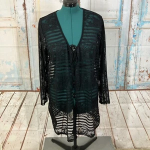 Coin 1804 Los Angeles Lace Cardigan Black 2749X-AQJ Tie Front Long Sleeve - Picture 1 of 11
