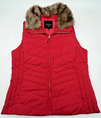 TALBOTS DOWN PUFFER VEST W/ FAUX FUR REMOVABLE COLLAR WOMENS L RED - Image 1 of 4