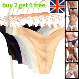 Sexy Men Sheer Lingerie Briefs Ice Silk Underwear Pouch Low Waist Thong G-string - Picture 1 of 22