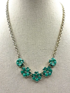 Vintage Napier Teal Green Crystal Rhinestone Flower Pendant Silver Tone Necklace - Bild 1 von 20