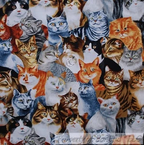 BonEful FABRIC FQ Cotton Quilt Kitty Cat Face Head Breed Tiger Hair Brown Black - Picture 1 of 13
