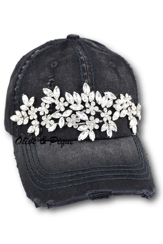 NWT Glitz Distressed Baseball Hat by Olive & Pique - Black - Image 1 of 1