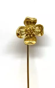 Vintage Trifari Signed Flower Brooch Stick Pin Poppy Daisy Gold Tone 1.42g - Picture 1 of 8