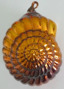 MUSCHELFÖRMIGES ORNAMENT Metallic goldene Farbe mundgeblasen Deutschland 7" Vintage - Bild 1 von 7