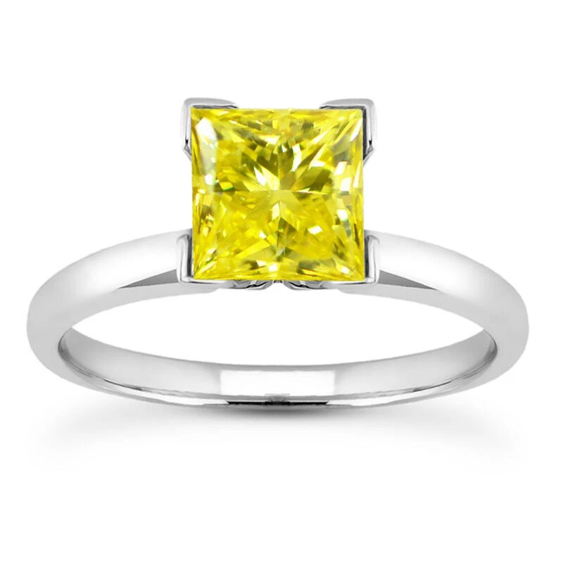 Anillo de boda solitario de diamantes amarillos tratado princesa natural 14K VVS2 1,05 CT Foto 1 de 4