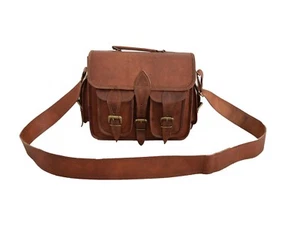 11" Leather Satchel Camera Messenger Bag DSLR SLR Padded Case Handbags Briefcase - Picture 1 of 11