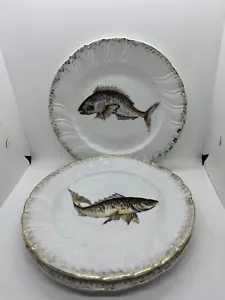 Vintage Set Of 3 Fish Porcelain Salad Plates EUC - Picture 1 of 12
