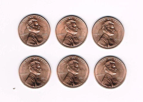 2015 P&D LINCOLN SHIELD CENT (3 "P" & 3 "D") UNCIRCULATED COINS FROM BANK ROLLS Cover