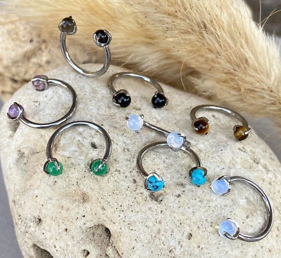 1件装纯色钛石圆形杠铃马蹄唇耳塞环16克3/8 — 第 1/4 张图片