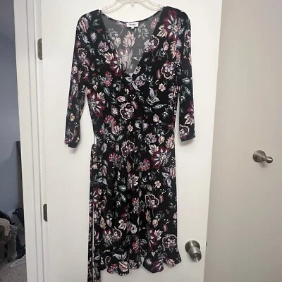 Vestido leota para mujer, talla grande. Cuello en V, cinturón de tela, multicolor Foto 1 de 4