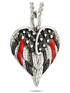 Thin Red Line Stainless Flag Heart Necklace-Isaiah 41:10 Shields of Strength - Picture 1 of 8