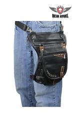 Black & Brown Touch Leather Thigh Bag W/ Gun Pocket For Motorcycle Biker