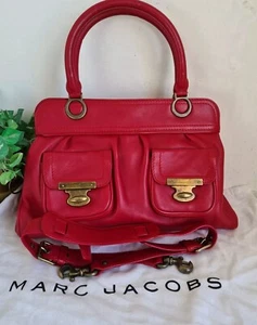 Marc Jacobs Leather Tote Shoulder Bag Reddish Pink Meduim Genuine - Picture 1 of 18