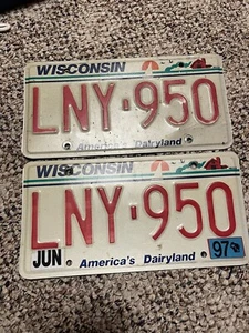 Set of 2 Vintage WISCONSIN 1990’s Vehicle License Plates 1997 Lny950 - Picture 1 of 2