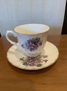 Crown Trent Fine Bone China Limited Cup & Saucer w/ Purple Flowers Gold Accents - Picture 1 of 5