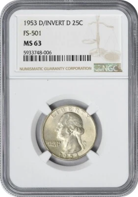 1953-D/ Inverted D Washington Quarter FS-501 MS63 NGC - Image 1 of 2