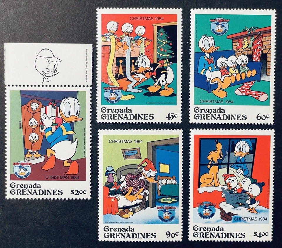 GRANADA VERDE. JUEGO DE SELLOS DE PATO DISNEY DONALD NAVIDAD 1984 5V MNH 50 CUMPLEAÑOS Foto 1 de 1