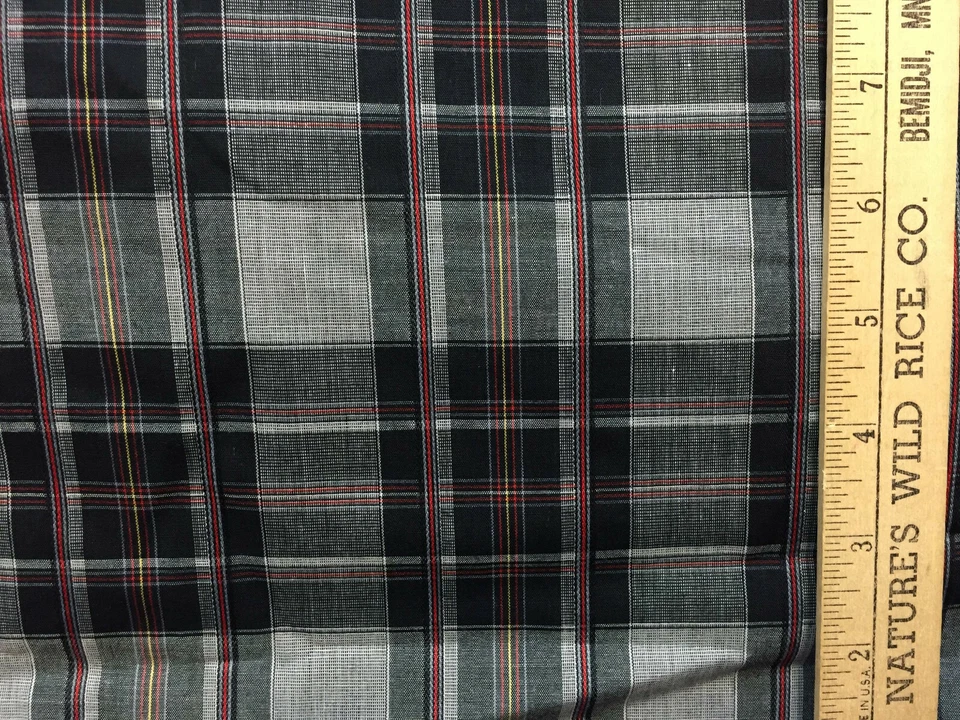 Fabric Plaid Tartan Check Black Gray Cotton Blend 144" Lightweight Flannel Like - Image 1 of 2