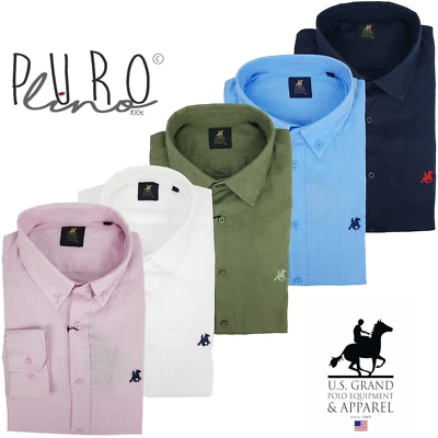 Camicia Uomo in 100% Puro Lino Manica Lunga Tinta Unita Bianca Blu M L XL XXL 3X - Imagen 1 de 2