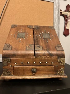 Antigua caja de escritura de correo de papelería de madera hecha a mano con cajón de principios de 1900 con patas - Imagen 1 de 20