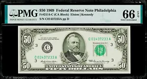 $50 1969 Federal Reserve Note Philadelphia Fr#2114-C PMG 66 EPQ Gem Uncirculated - Picture 1 of 3