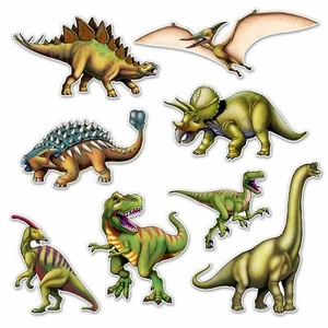 8 ASST DINOSAUR CUTOUTS PREHISTORIC PARTY WALL DECORATIONS - Picture 1 of 1