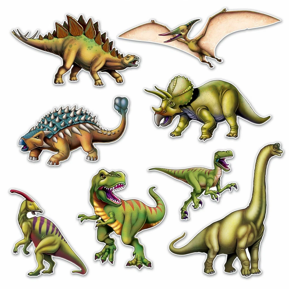 8 ASST DINOSAUR CUTOUTS PREHISTORIC PARTY WALL DECORATIONS - Image 1 of 1