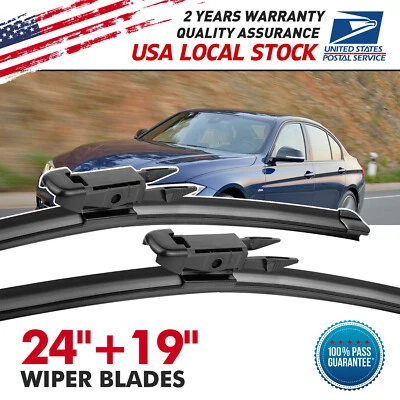 Set of 24"&19" Bracketless Windshield Wiper Blades For Audi A3 Quattro 2006-2013 - Image 1 of 4