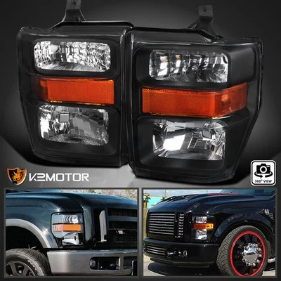 Black Fits 2008-2010 Ford F250 F350 F450 SuperDuty Pickup Headlights Lamps 08-10 Foto 1 de 4