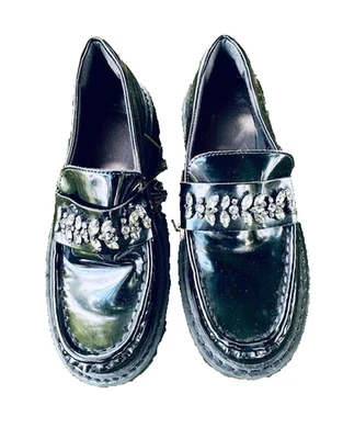 ZARA Mujer Plataforma Negro Bruja Mocasines Zapatos Estrás Frontales Talla EE. UU. 5.5/6 Foto 1 de 4