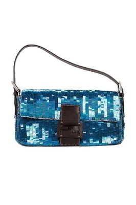 Vintage Fendi FWRD Renew Sequin Baguette Shoulder Bag in Blue Womens Handbag - Image 1 of 4