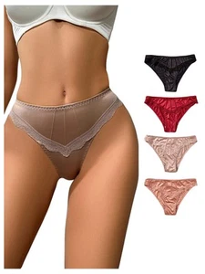 Women's 5 Pack Lace Trim Satin Silk Briefs Mid Rise Panties Hipster Underwear... - Picture 1 of 5