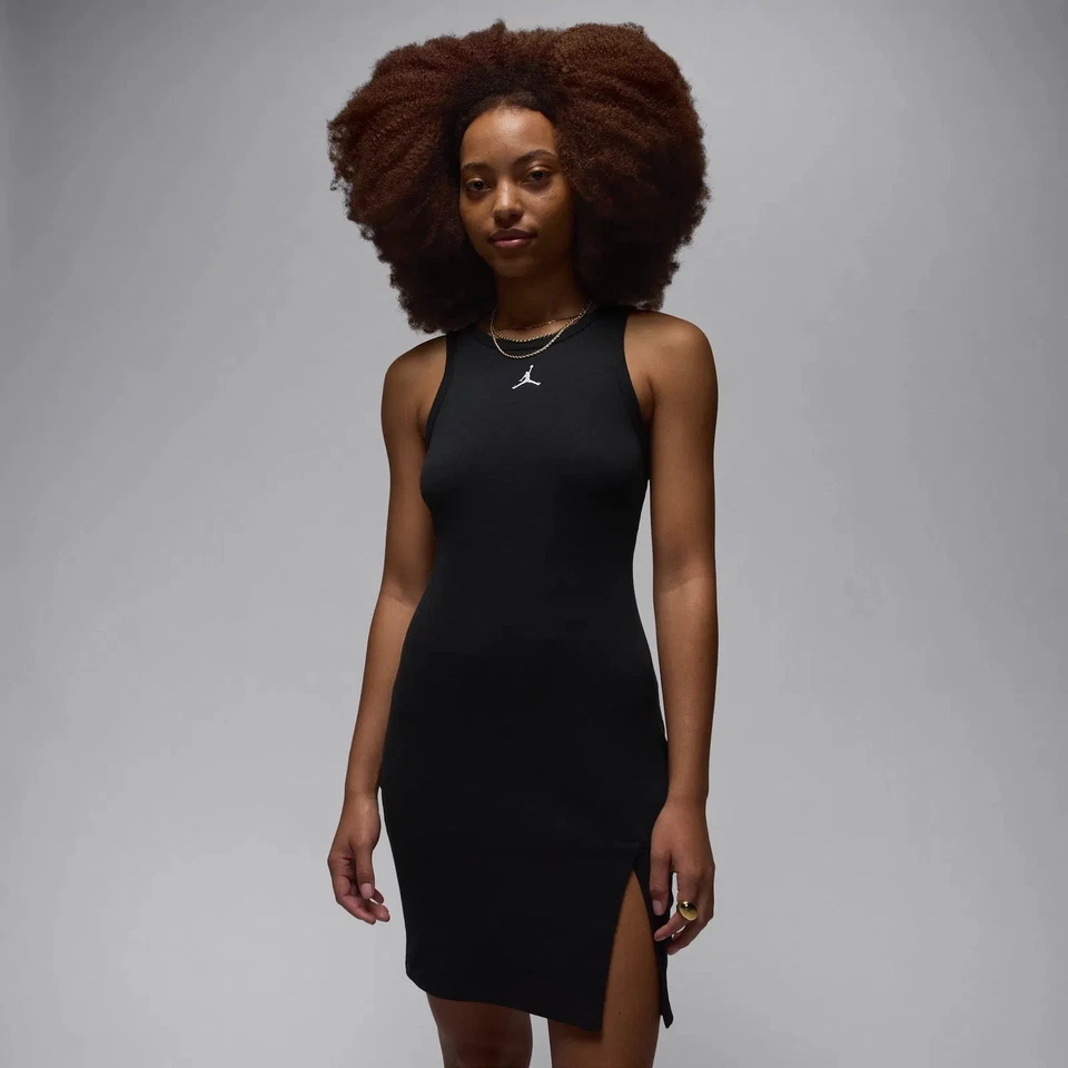 Nike Jordan Ribbed Slit Hem Body-Con Dress Black DZ3346-010 Size Medium