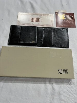 Vintage Black Swank Leather Men's Flat Billfold Wallet New w/Box - Image 1 of 4