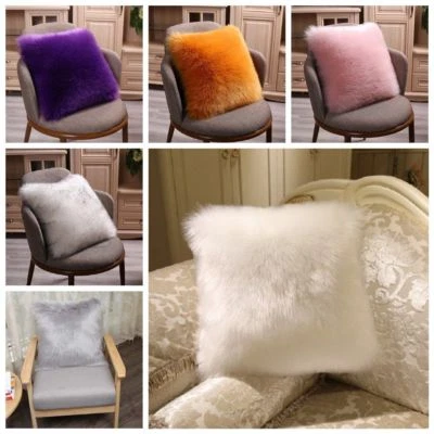 Fluffy Faux Fur Plush Throw Pillow Case Shaggy Soft Chair Sofa Cushion Cover - Image 1 of 4