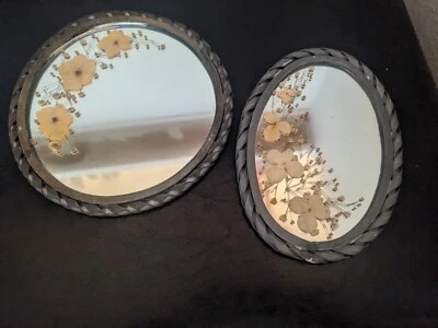 Handmade Hand Pressed Flower Mirrors with Hydrangea and Baby's Breath - 2 Small  - Image 1 of 4