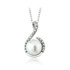 925 Silver White Freshwater Cultured Pearl & Diamond Accent Swirl Necklace, 18"
