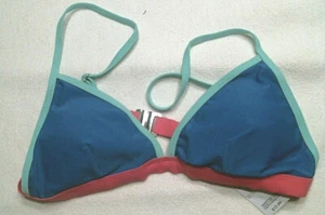 Joe Boxer Binding Bikini Top, Blue with Multi Color Trim, Juniors Sizes, NWT  - Picture 1 of 2